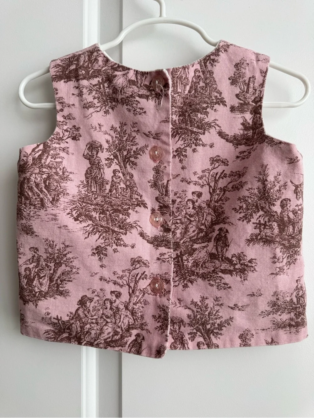 Vintage 90s Children's Place Pink Toile Floral Button Back Top 4